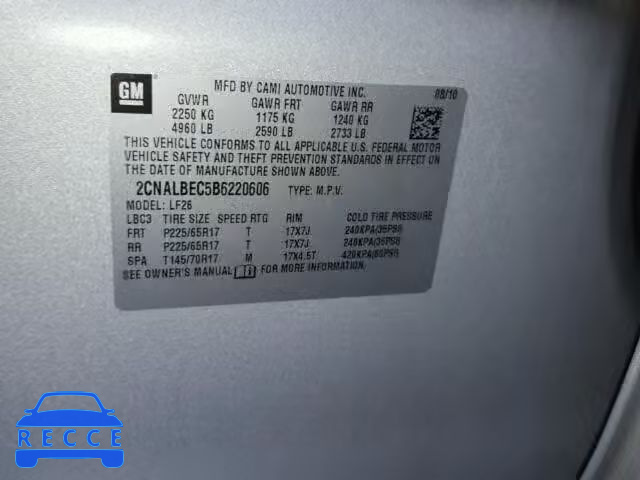 2011 CHEVROLET EQUINOX LS 2CNALBEC5B6220606 image 9