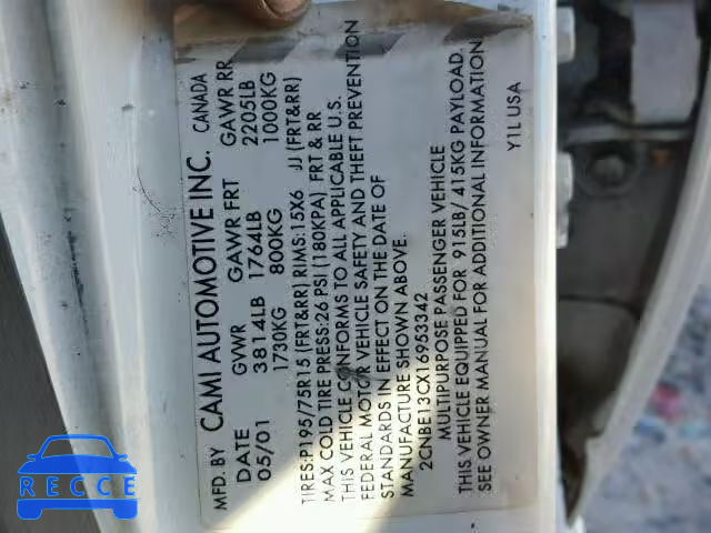 2001 CHEVROLET TRACKER 2CNBE13CX16953342 image 9