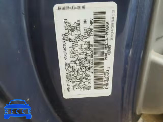 2001 TOYOTA SIENNA 4T3ZF13C71U401916 зображення 9