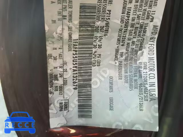 2000 FORD TAURUS SES 1FAFP55U5YA132679 image 9