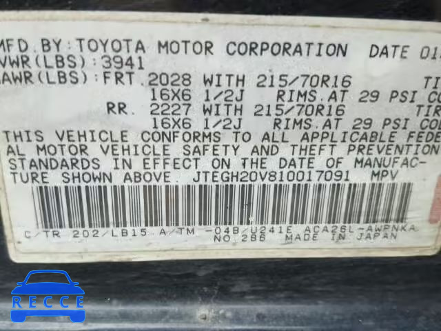 2001 TOYOTA RAV4 JTEGH20V810017091 image 9