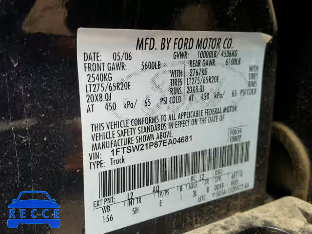 2007 FORD F250 SUPER 1FTSW21P87EA04681 image 9