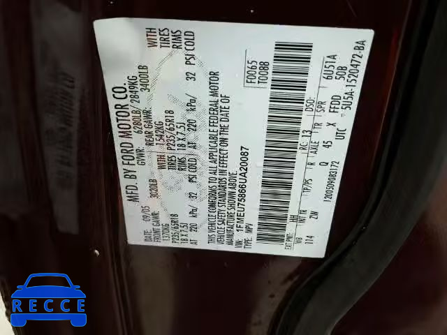 2006 FORD EXPLORER L 1FMEU75866UA20087 image 9