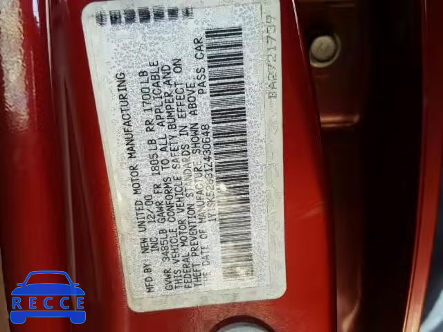 2001 CHEVROLET PRIZM/LSI 1Y1SK52831Z430648 image 9