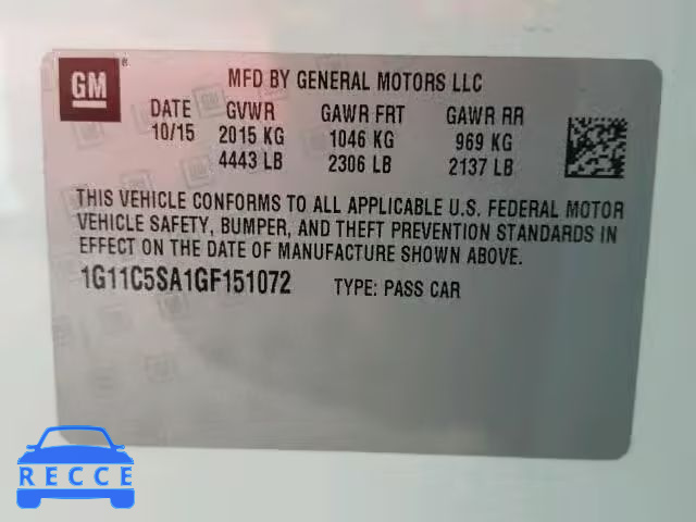 2016 CHEVROLET MALIBU LIM 1G11C5SA1GF151072 зображення 9