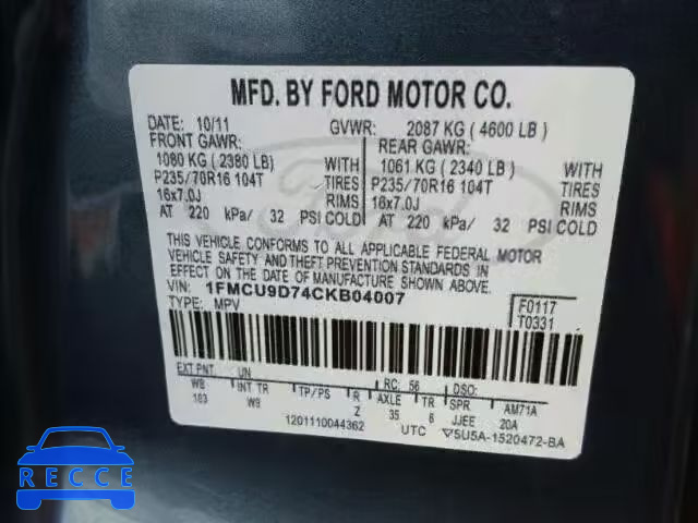 2012 FORD ESCAPE XLT 1FMCU9D74CKB04007 image 9