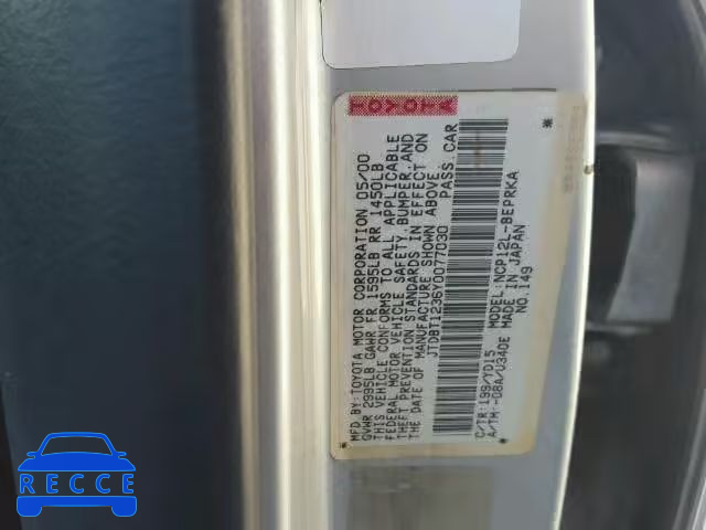 2000 TOYOTA ECHO JTDBT1236Y0077030 image 9
