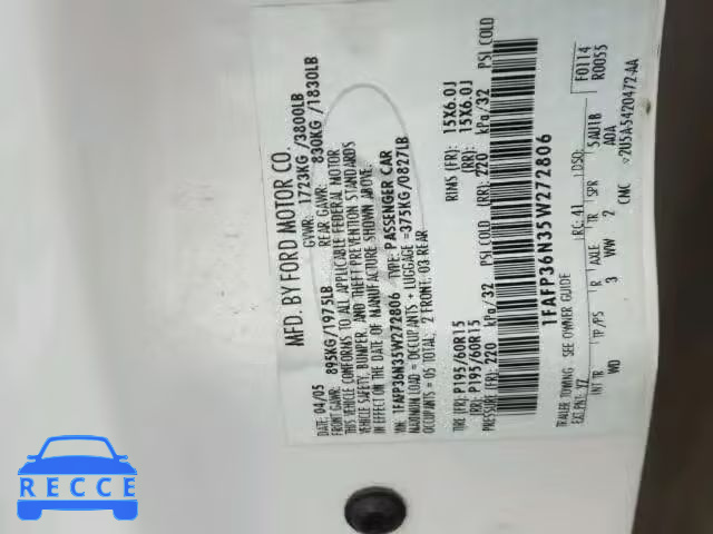 2005 FORD FOCUS ZXW 1FAFP36N35W272806 image 9