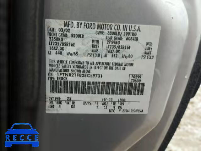2002 FORD F250 SUPER 1FTNX21F82EC59731 image 9