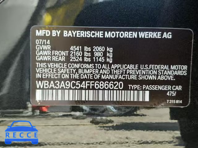 2015 BMW 335I WBA3A9C54FF686620 Bild 9