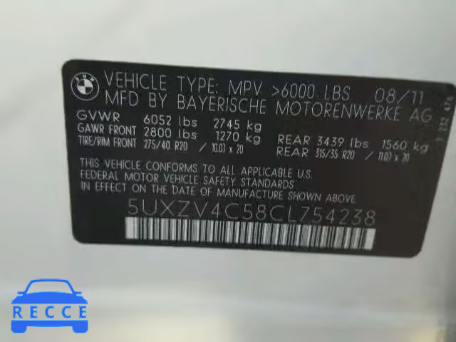 2012 BMW X5 XDRIVE3 5UXZV4C58CL754238 image 9