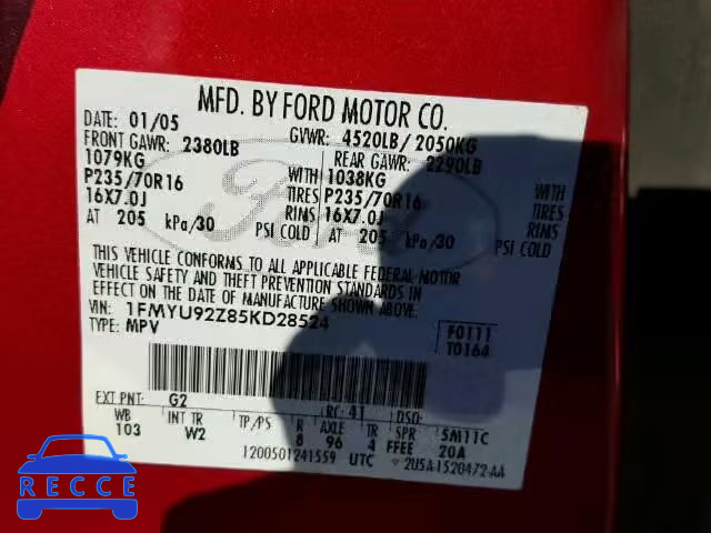 2005 FORD ESCAPE XLS 1FMYU92Z85KD28524 image 9