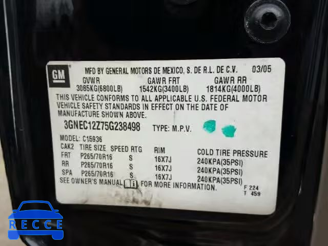 2005 CHEVROLET AVALANCHE 3GNEC12Z75G238498 image 9