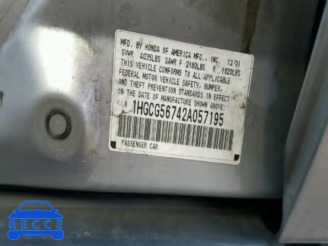 2002 HONDA ACCORD SE 1HGCG56742A057195 image 9