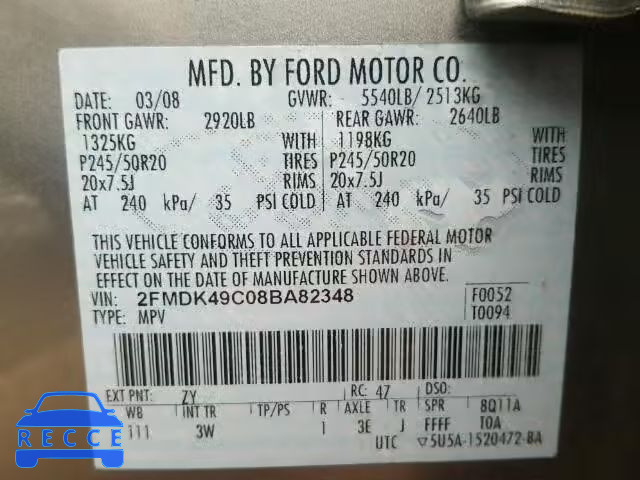 2008 FORD EDGE LIMIT 2FMDK49C08BA82348 зображення 9