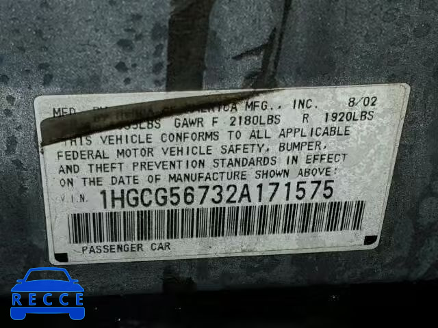 2002 HONDA ACCORD SE 1HGCG56732A171575 image 9