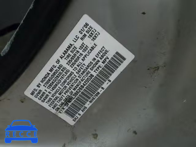 2006 HONDA ODYSSEY EX 5FNRL38626B420538 image 9