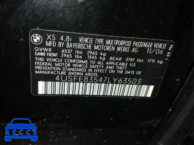 2007 BMW X5 4.8I 4USFE83547LY63503 image 9