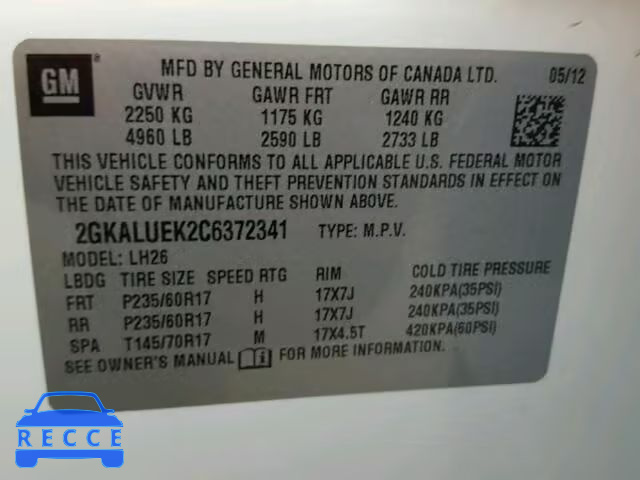 2012 GMC TERRAIN SL 2GKALUEK2C6372341 image 9