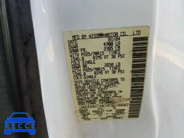 2004 NISSAN FRONTIER X 1N6DD26T34C478482 image 9