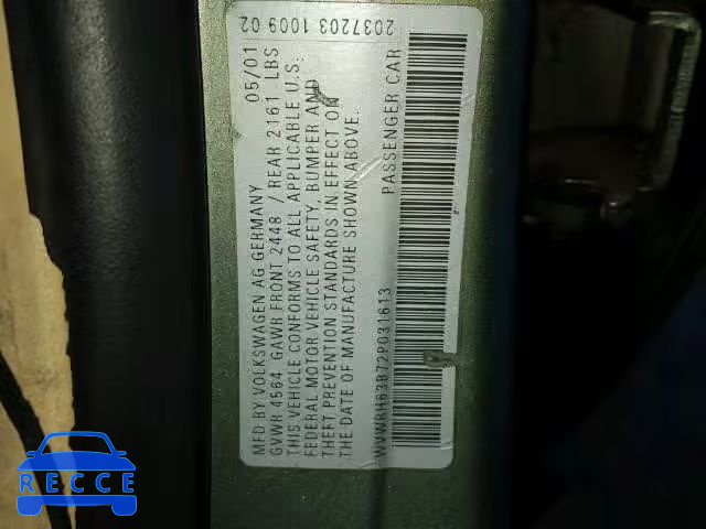 2002 VOLKSWAGEN PASSAT GLX WVWRH63B72P031613 image 9