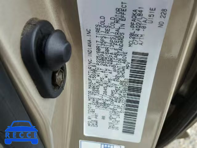 2004 TOYOTA SIENNA XLE 5TDZA22C04S089563 image 9