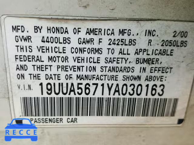 2000 ACURA 3.2 TL 19UUA5671YA030163 image 9