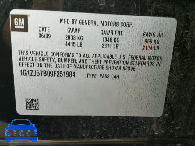 2009 CHEVROLET MALIBU 2LT 1G1ZJ57B09F251984 image 9