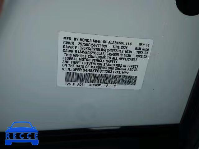 2015 ACURA MDX Advance 5FRYD4H8XFB011203 image 9