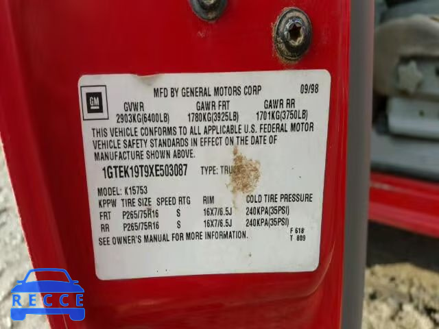 1999 GMC SIERRA K15 1GTEK19T9XE503087 image 9