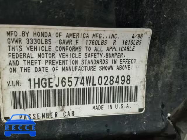 1998 HONDA CIVIC LX 1HGEJ6574WL028498 image 9