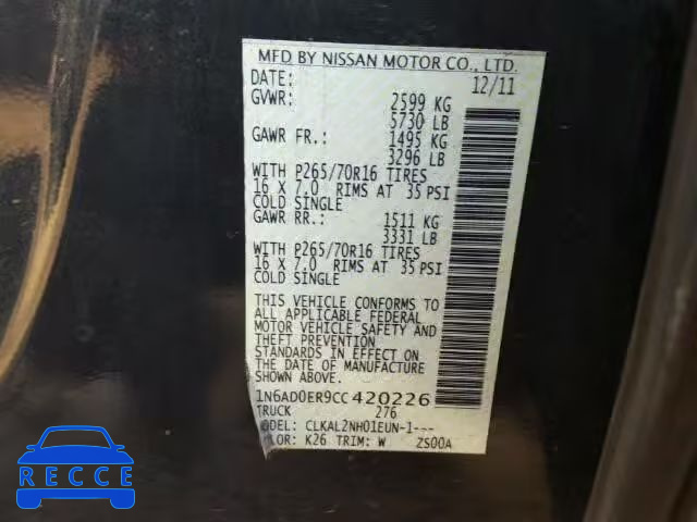 2012 NISSAN FRONTIER S 1N6AD0ER9CC420226 image 9