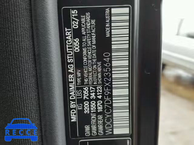 2015 MERCEDES-BENZ G63 AMG WDCYC7DF9FX235640 зображення 9
