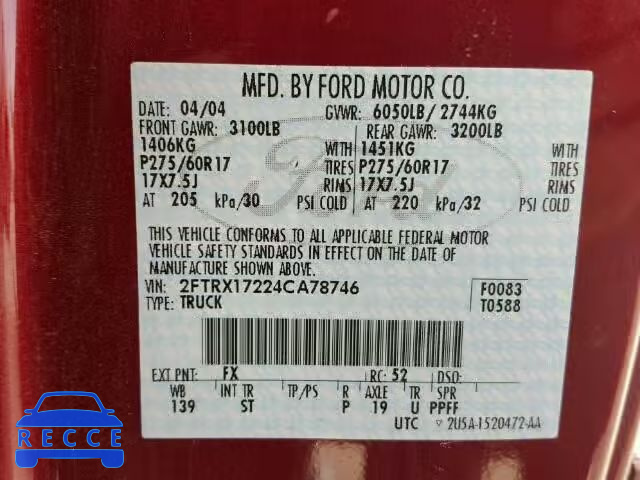 2004 FORD F150 HERIT 2FTRX17224CA78746 image 9