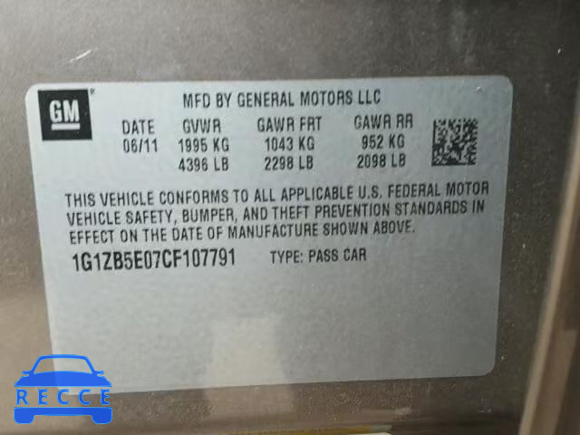 2012 CHEVROLET MALIBU LS 1G1ZB5E07CF107791 image 9