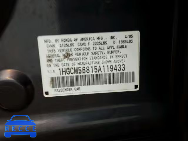 2005 HONDA ACCORD EX 1HGCM56815A119433 image 9