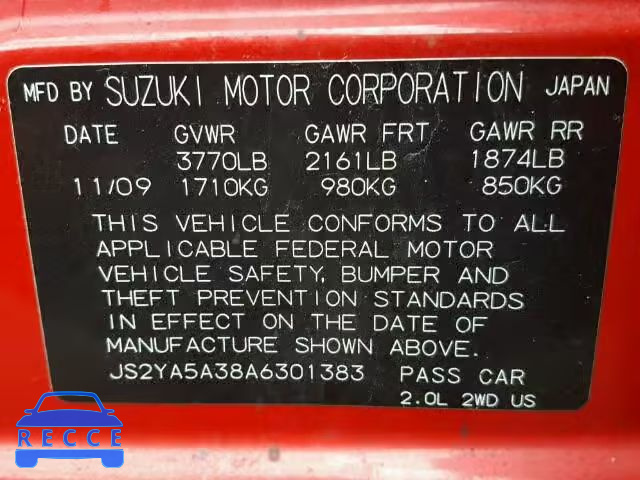 2010 SUZUKI SX4 JS2YA5A38A6301383 зображення 9