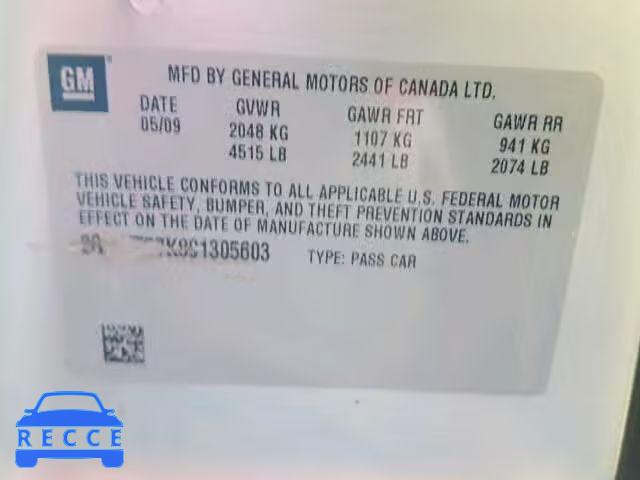 2009 CHEVROLET IMPALA 1LT 2G1WT57K891305603 image 9