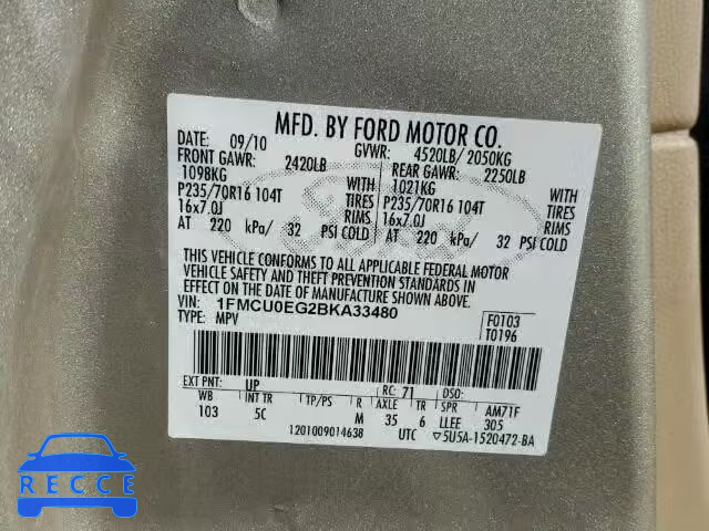 2011 FORD ESCAPE LIM 1FMCU0EG2BKA33480 image 9