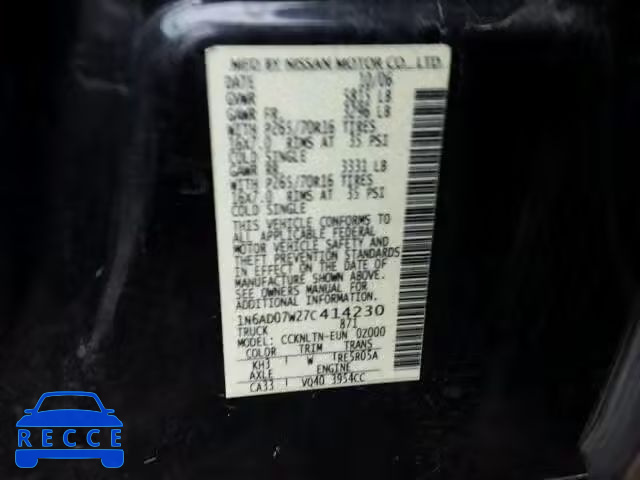 2007 NISSAN FRONTIER S 1N6AD07W27C414230 image 9
