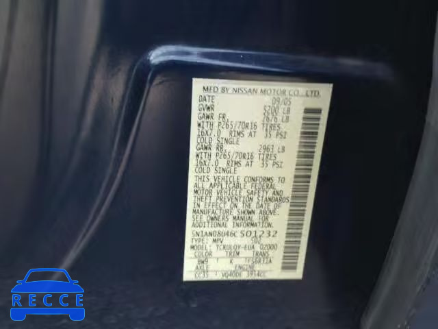 2006 NISSAN XTERRA 4.0 5N1AN08U46C501232 image 9