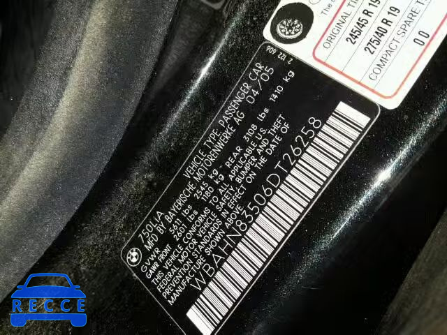 2006 BMW 750LI WBAHN83506DT26258 image 9