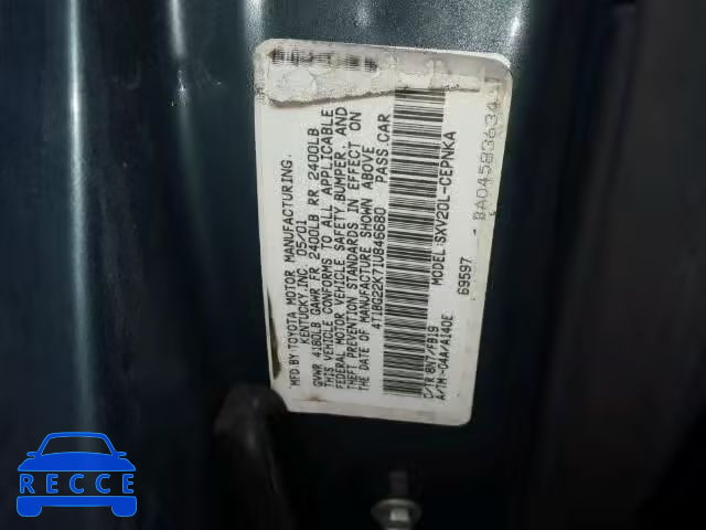 2001 TOYOTA CAMRY CE/L 4T1BG22K71U846680 Bild 9