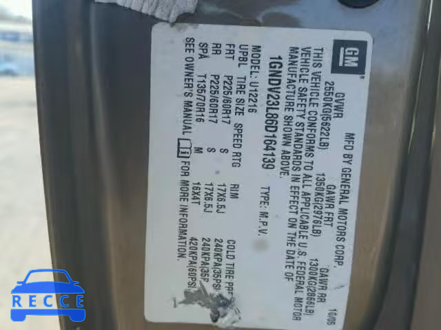 2006 CHEVROLET UPLANDER L 1GNDV23L86D164139 image 9