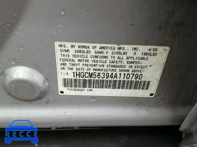 2004 HONDA ACCORD LX 1HGCM56394A110790 image 9