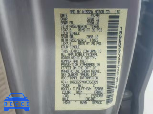 2000 NISSAN FRONTIER X 1N6ED27YXYC332309 image 9