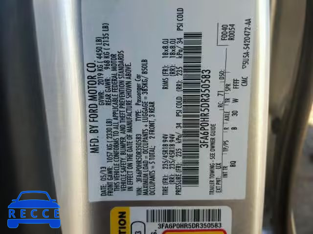 2013 FORD FUSION SE 3FA6P0HR5DR350583 image 9