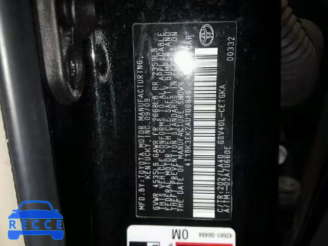 2010 TOYOTA CAMRY LE/X 4T1BK3EK2AU106843 image 9