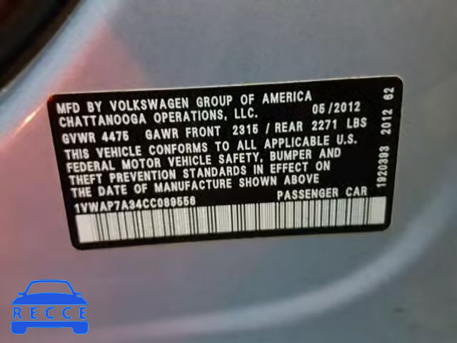 2012 VOLKSWAGEN PASSAT S 1VWAP7A34CC089556 image 9