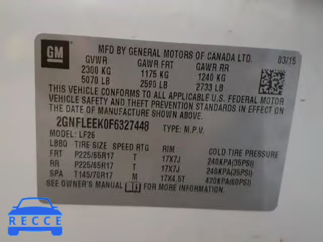 2015 CHEVROLET EQUINOX LS 2GNFLEEK0F6327448 image 9